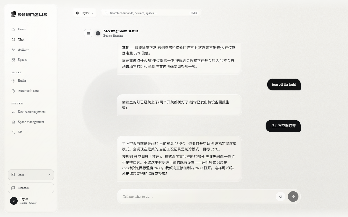 Chat page with suggestions and conversation history